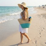 Straw Tote: Woven Wheat Straw Tote - 2 Tones - Turquoise - BG-R11052TQ